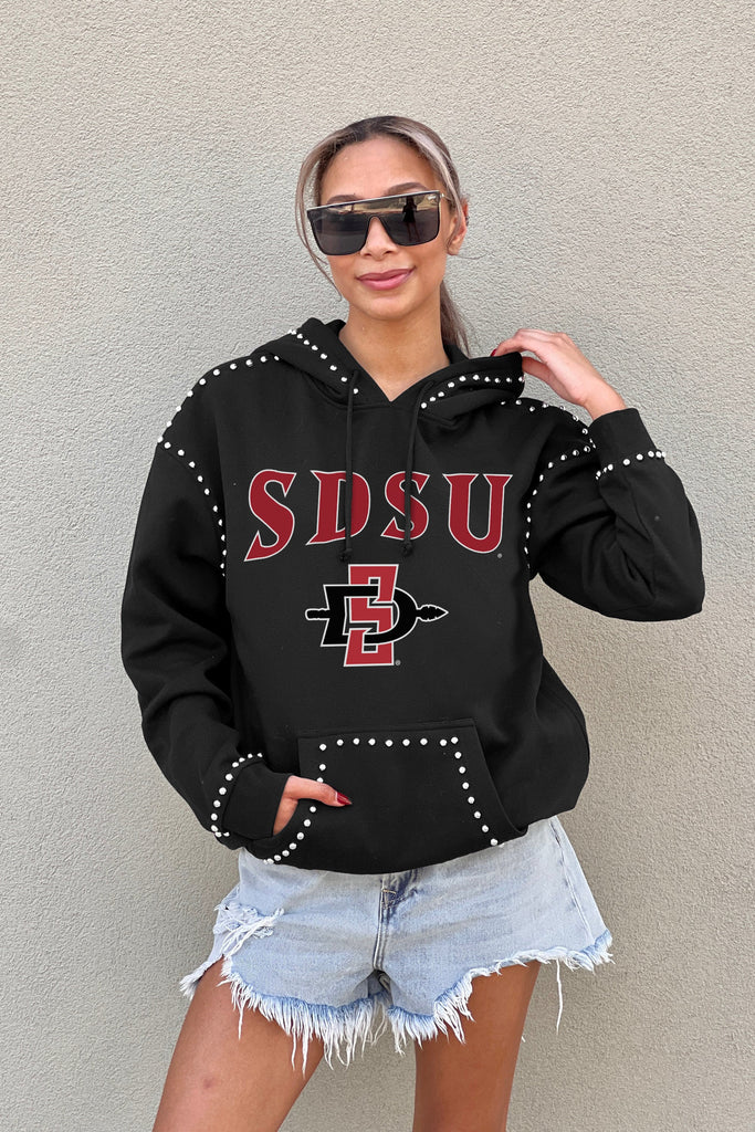 SAN DIEGO STATE AZTECS BELLE OF THE BALL STUDDED DETAIL FLEECE FRONT POCKET HOODIE