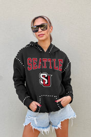 SEATTLE U REDHAWKS BELLE OF THE BALL STUDDED DETAIL FLEECE FRONT POCKET HOODIE