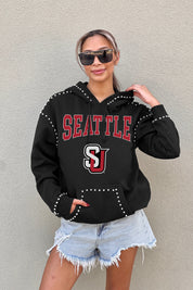 SEATTLE U REDHAWKS BELLE OF THE BALL STUDDED DETAIL FLEECE FRONT POCKET HOODIE