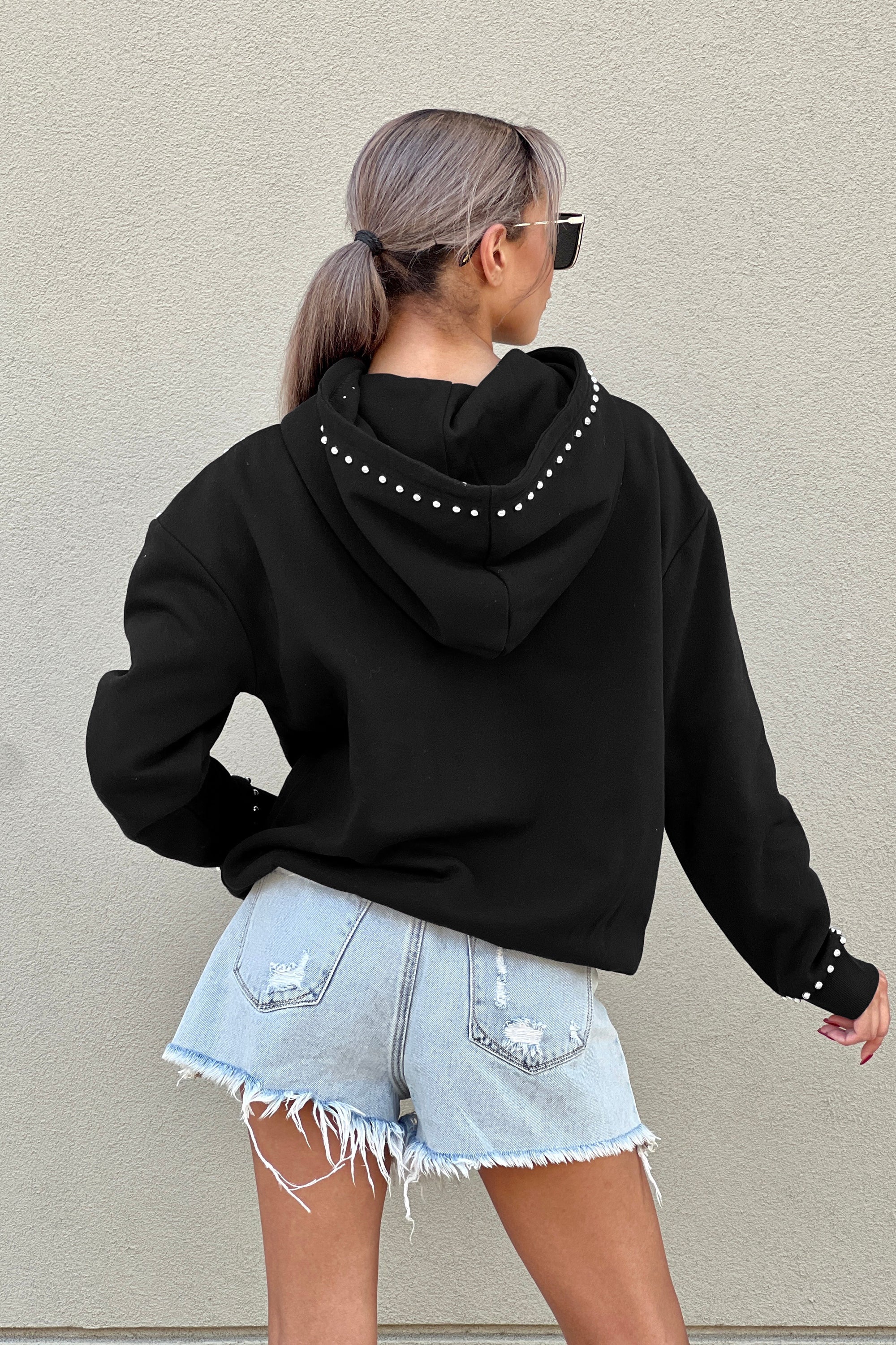 SOUTHERN JAGUARS BELLE OF THE BALL STUDDED DETAIL FLEECE FRONT POCKET HOODIE