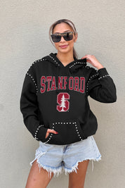 STANFORD CARDINAL BELLE OF THE BALL STUDDED DETAIL FLEECE FRONT POCKET HOODIE