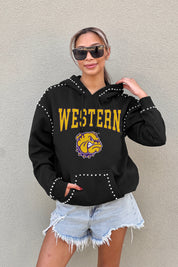 WESTERN ILLINOIS LEATHERNECKS BELLE OF THE BALL STUDDED DETAIL FLEECE FRONT POCKET HOODIE