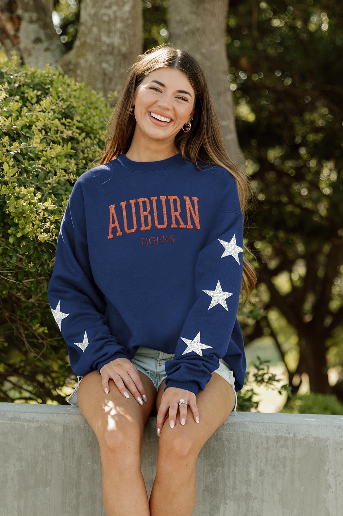AUBURN TIGERS WINNING TEAM EMBELLISHED SLEEVE CREWNECK PULLOVER BY MADI PREWETT TROUTT