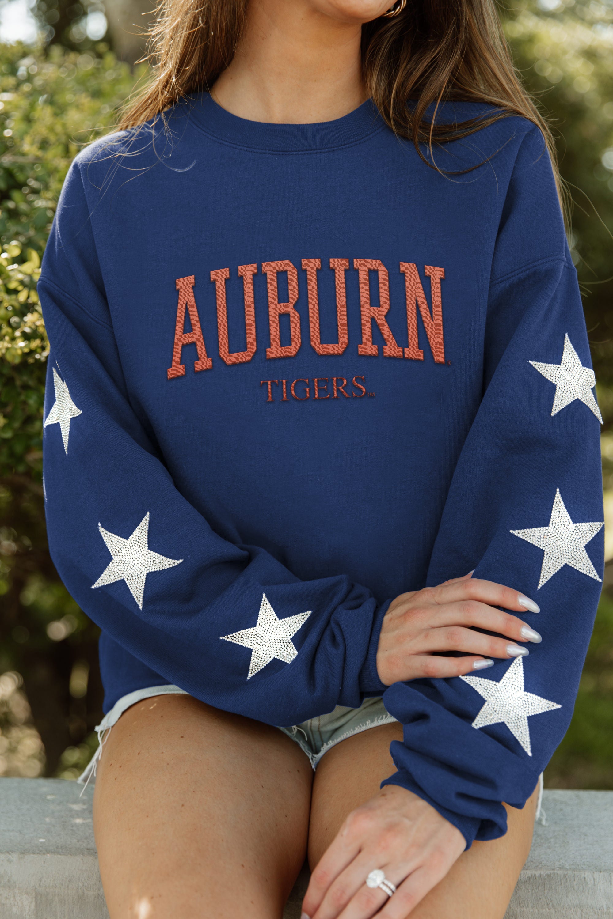 AUBURN TIGERS WINNING TEAM EMBELLISHED SLEEVE CREWNECK PULLOVER BY MADI PREWETT TROUTT