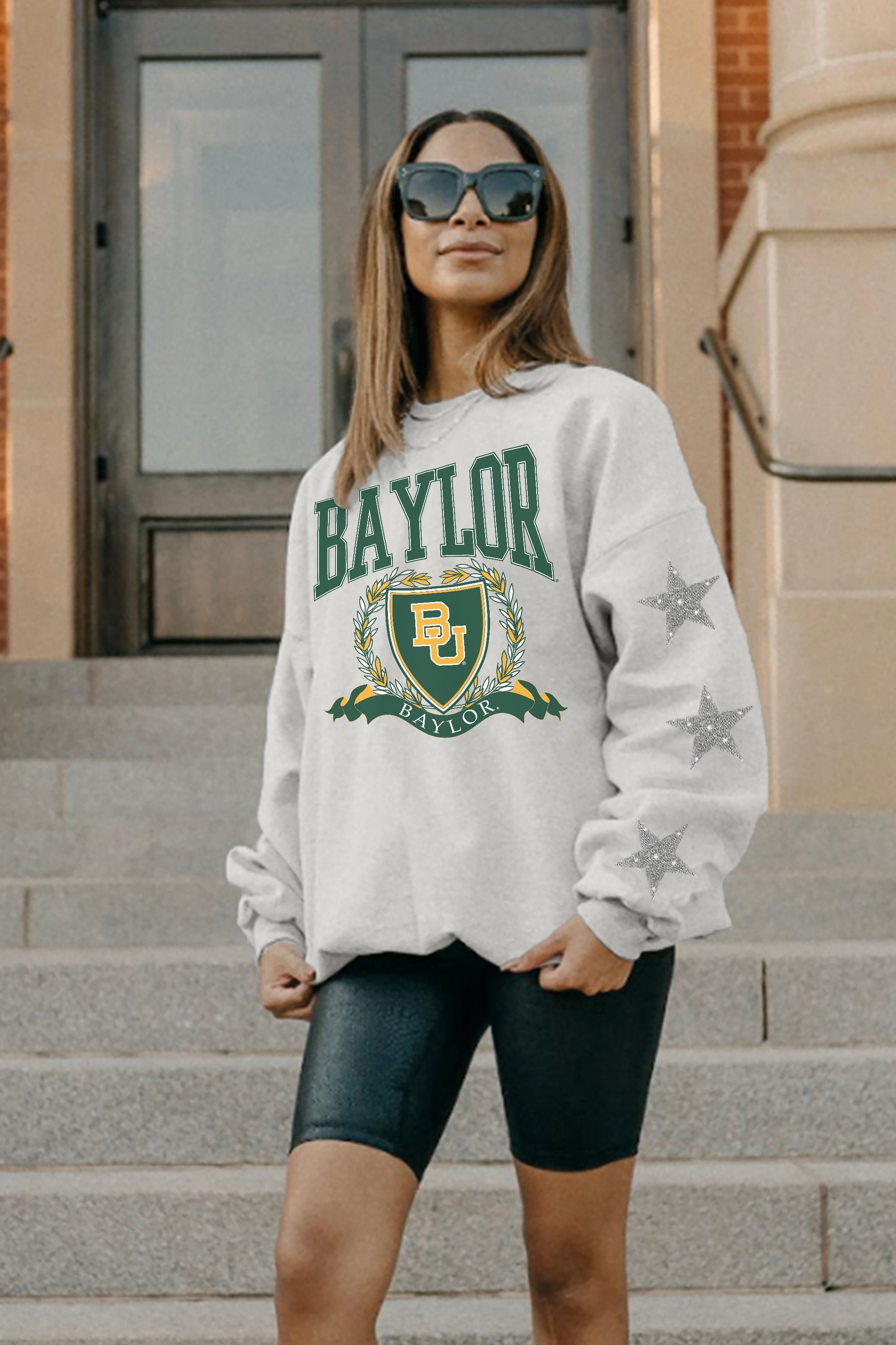 BAYLOR BEARS ALLSTAR EMBELLISHED SLEEVE CREWNECK PULLOVER BY MADI PREWETT TROUTT