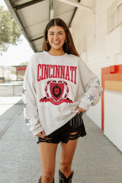 CINCINNATI BEARCATS ALLSTAR EMBELLISHED SLEEVE CREWNECK PULLOVER BY MADI PREWETT TROUTT