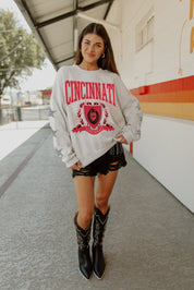 CINCINNATI BEARCATS ALLSTAR EMBELLISHED SLEEVE CREWNECK PULLOVER BY MADI PREWETT TROUTT