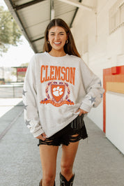 CLEMSON TIGERS ALLSTAR EMBELLISHED SLEEVE CREWNECK PULLOVER BY MADI PREWETT TROUTT