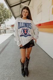 ILLINOIS FIGHTING ILLINI ALLSTAR EMBELLISHED SLEEVE CREWNECK PULLOVER BY MADI PREWETT TROUTT