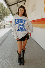 KENTUCKY WILDCATS ALLSTAR EMBELLISHED SLEEVE CREWNECK PULLOVER BY MADI PREWETT TROUTT