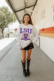 LSU TIGERS ALLSTAR EMBELLISHED SLEEVE CREWNECK PULLOVER BY MADI PREWETT TROUTT