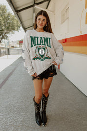 MIAMI HURRICANES ALLSTAR EMBELLISHED SLEEVE CREWNECK PULLOVER BY MADI PREWETT TROUTT
