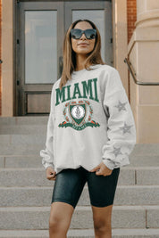 MIAMI HURRICANES ALLSTAR EMBELLISHED SLEEVE CREWNECK PULLOVER BY MADI PREWETT TROUTT