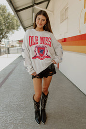 OLE MISS REBELS ALLSTAR EMBELLISHED SLEEVE CREWNECK PULLOVER BY MADI PREWETT TROUTT