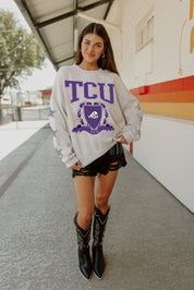 TCU HORNED FROGS ALLSTAR EMBELLISHED SLEEVE CREWNECK PULLOVER BY MADI PREWETT TROUTT