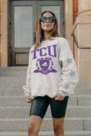 TCU HORNED FROGS ALLSTAR EMBELLISHED SLEEVE CREWNECK PULLOVER BY MADI PREWETT TROUTT