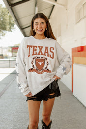 TEXAS LONGHORNS ALLSTAR EMBELLISHED SLEEVE CREWNECK PULLOVER BY MADI PREWETT TROUTT