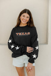 TEXAS LONGHORNS SIX STARS EMBELLISHED SLEEVE CREWNECK PULLOVER BY MADI PREWETT TROUTT