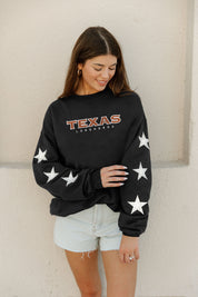 TEXAS LONGHORNS SIX STARS EMBELLISHED SLEEVE CREWNECK PULLOVER BY MADI PREWETT TROUTT