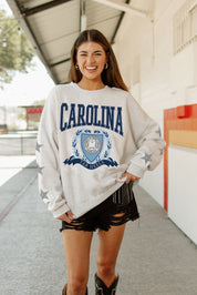 NORTH CAROLINA TAR HEELS ALLSTAR EMBELLISHED SLEEVE CREWNECK PULLOVER BY MADI PREWETT TROUTT