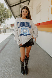 NORTH CAROLINA TAR HEELS ALLSTAR EMBELLISHED SLEEVE CREWNECK PULLOVER BY MADI PREWETT TROUTT