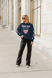TEAM USA GLORIOUS HORIZONS EMBELLISHED SLEEVE CREWNECK PULLOVER