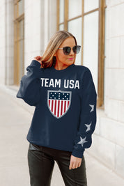 TEAM USA GLORIOUS HORIZONS EMBELLISHED SLEEVE CREWNECK PULLOVER