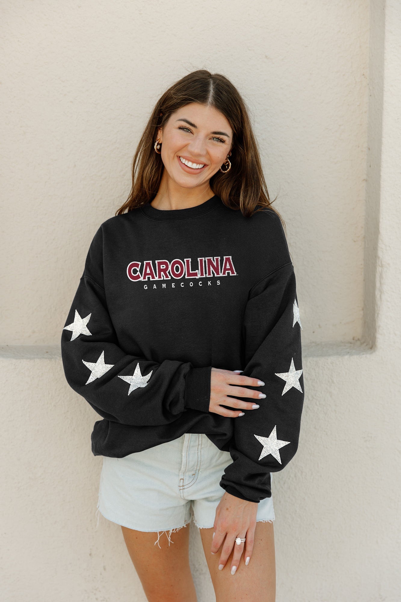 SOUTH CAROLINA GAMECOCKS SIX STARS EMBELLISHED SLEEVE CREWNECK PULLOVER BY MADI PREWETT TROUTT