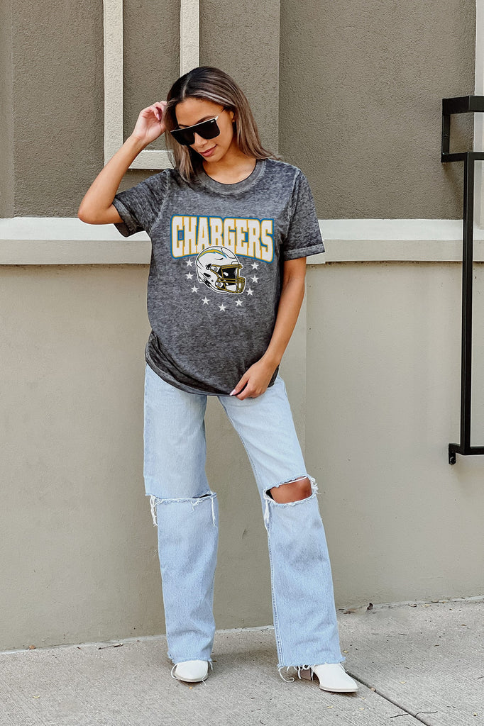 LOS ANGELES CHARGERS CAN'T CATCH ME ACID WASH BOYFRIEND TEE