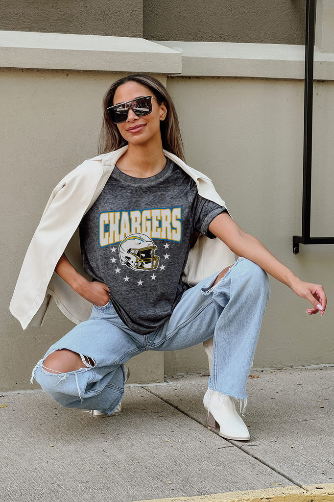 LOS ANGELES CHARGERS CAN'T CATCH ME ACID WASH BOYFRIEND TEE