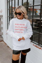 White Fleece Roses Are Red Graphic Crewneck Sweatshirt - On Model Street Style | Gameday Couture - SOHO
