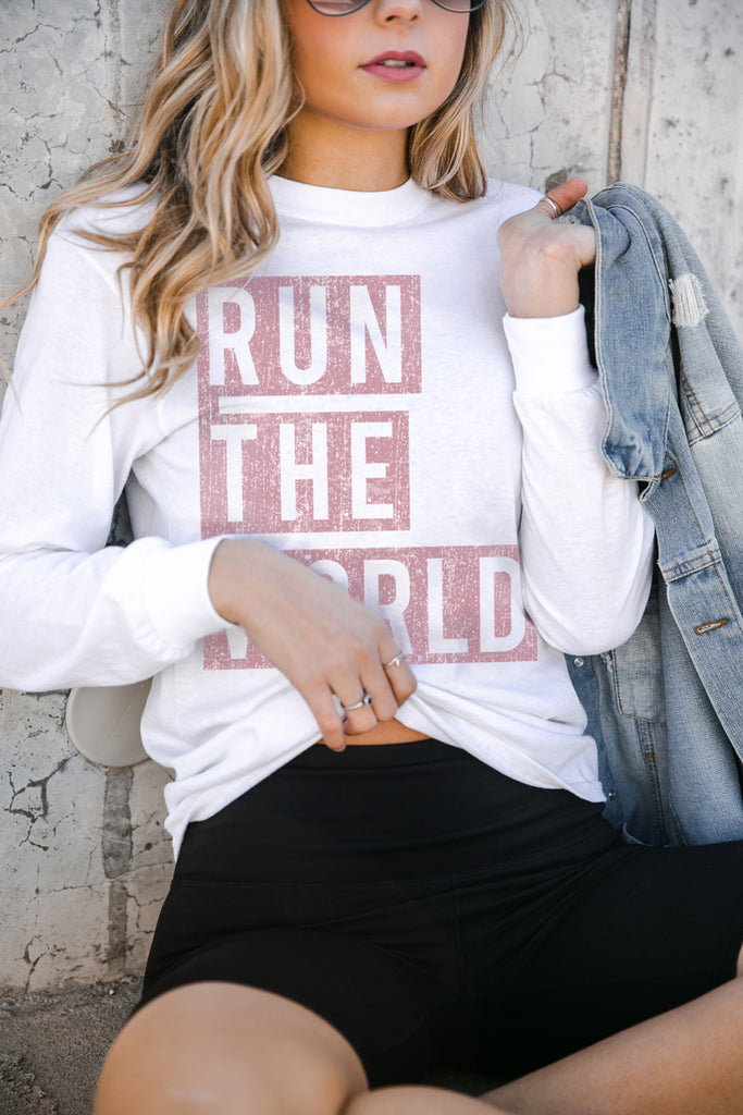 The "Run The World"  Luxe Boyfriend Long Sleeve Tee - Gameday Couture