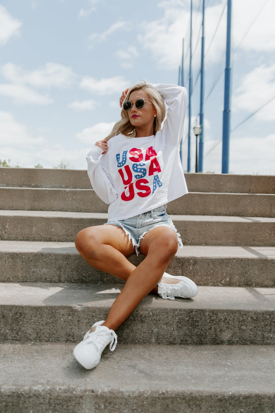 STARGAZING IN THE USA CROPPED LONG SLEEVE VINTAGE TEE
