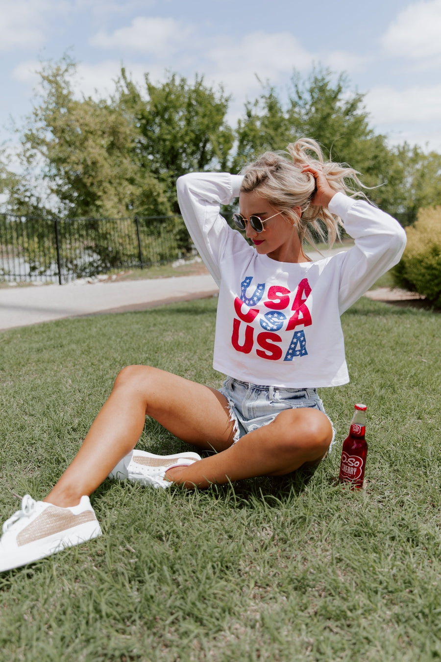 STARGAZING IN THE USA CROPPED LONG SLEEVE VINTAGE TEE