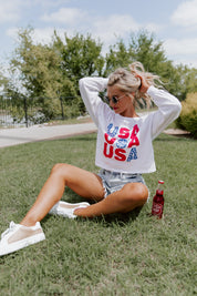 STARGAZING IN THE USA CROPPED LONG SLEEVE VINTAGE TEE