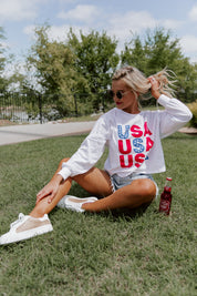 STARGAZING IN THE USA CROPPED LONG SLEEVE VINTAGE TEE