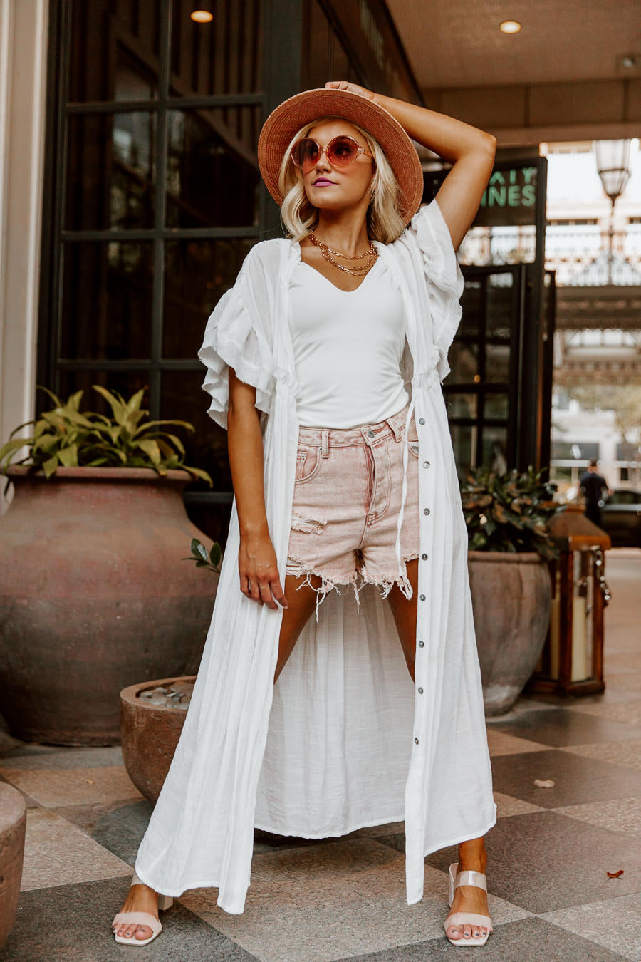 RILEY BUTTON DOWN MAXI KIMONO IN WHITE-DRESSES