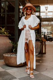 RILEY BUTTON DOWN MAXI KIMONO IN WHITE-DRESSES