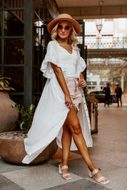 RILEY BUTTON DOWN MAXI KIMONO IN WHITE-DRESSES