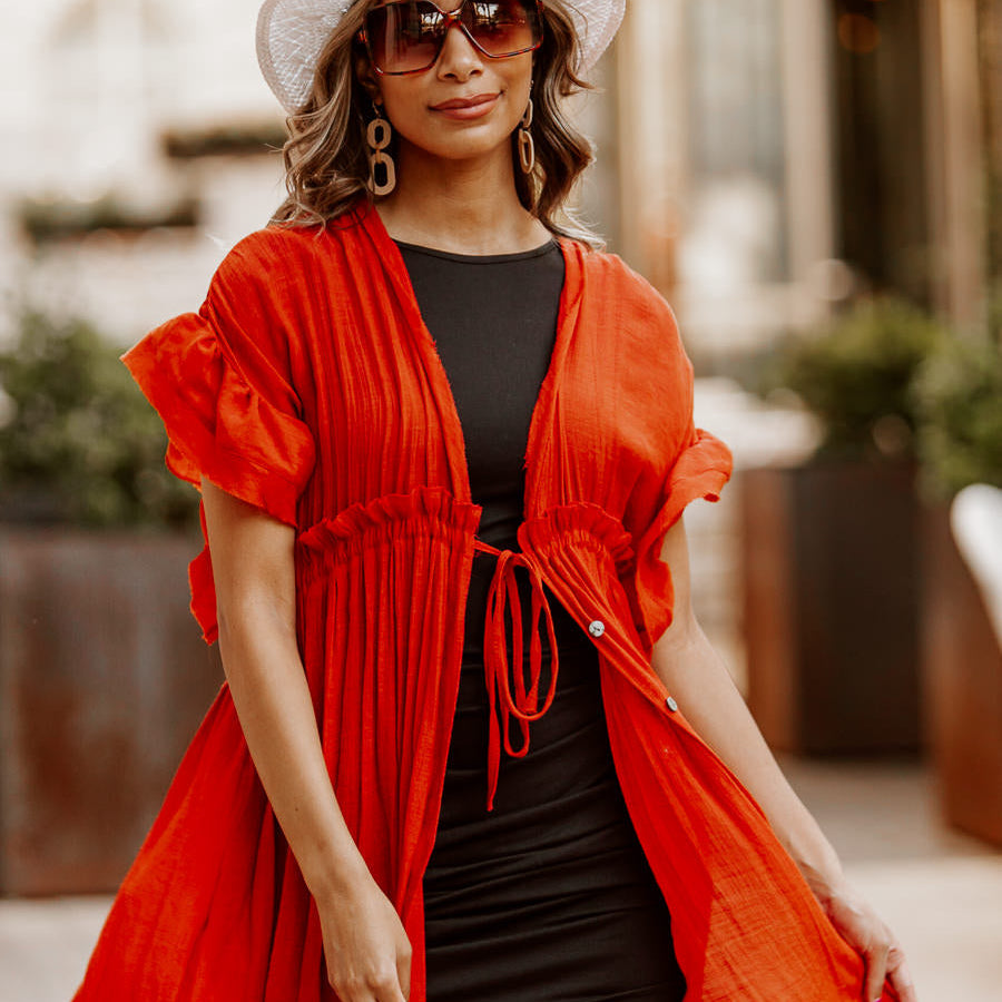 RILEY BUTTON DOWN MAXI KIMONO IN RUST