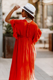 RILEY BUTTON DOWN MAXI KIMONO IN RUST