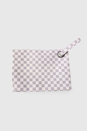 THE "AVERY" FAUX LEATHER CHECKERED WRISTLET IN BROWN-CROSSBODY & CLUTCHES