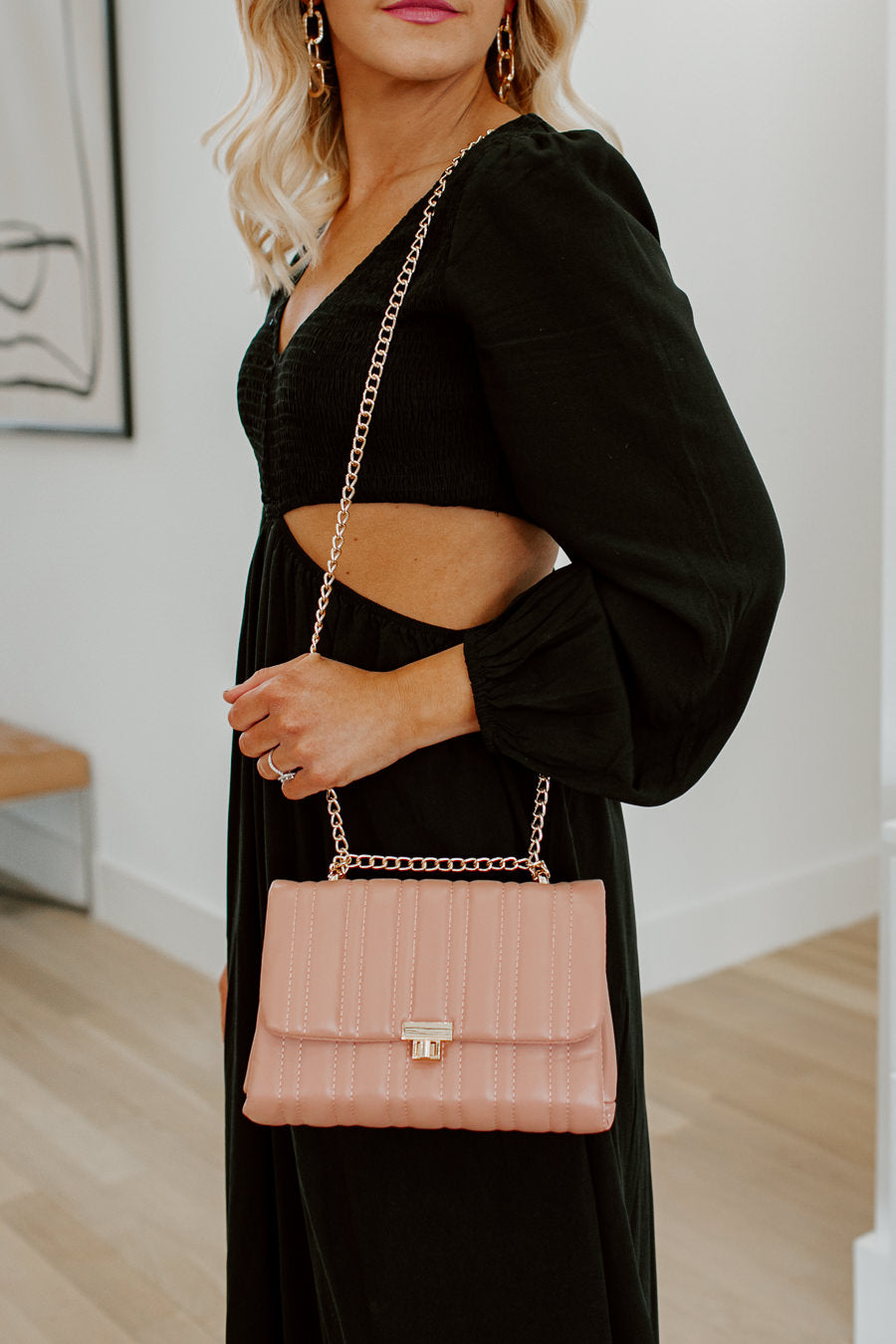 BECCA QUILTED CROSSBODY BAG IN BLUSH