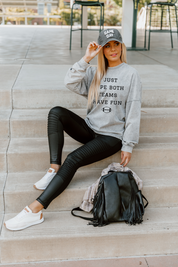 Grey Faded Wash Good Sport Pullover - Styled Look Sitting | Gameday Couture - SOHO