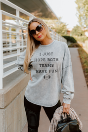 Grey Faded Wash Good Sport Pullover - Front View On Model | Gameday Couture - SOHO