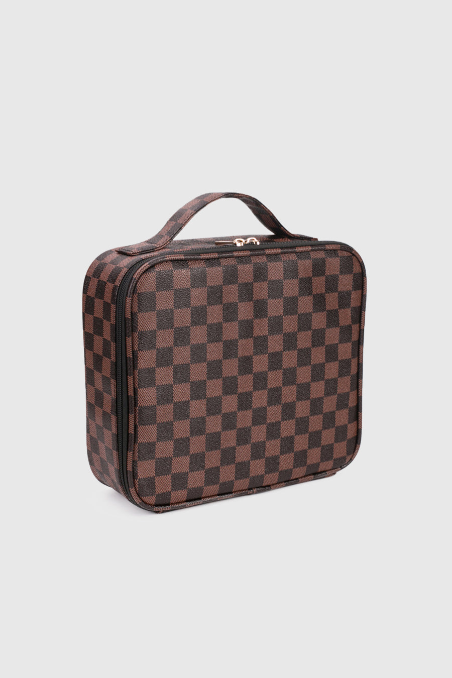 ELAINE VEGAN LEATHER CHECKERED TRAVEL BAG IN BROWN