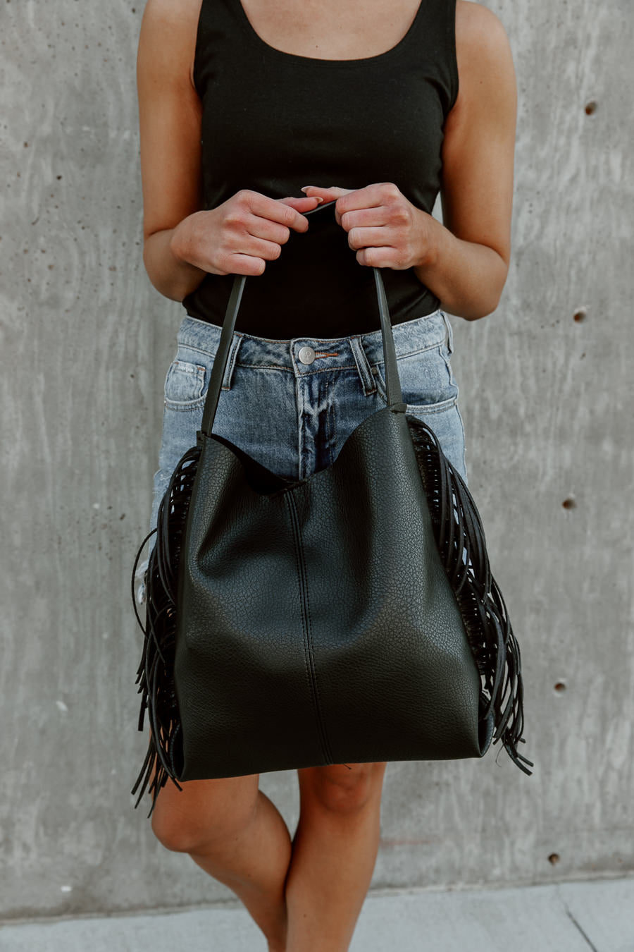 GIGI VEGAN LEATHER FRINGE TOTE BAG-HANDBAGS