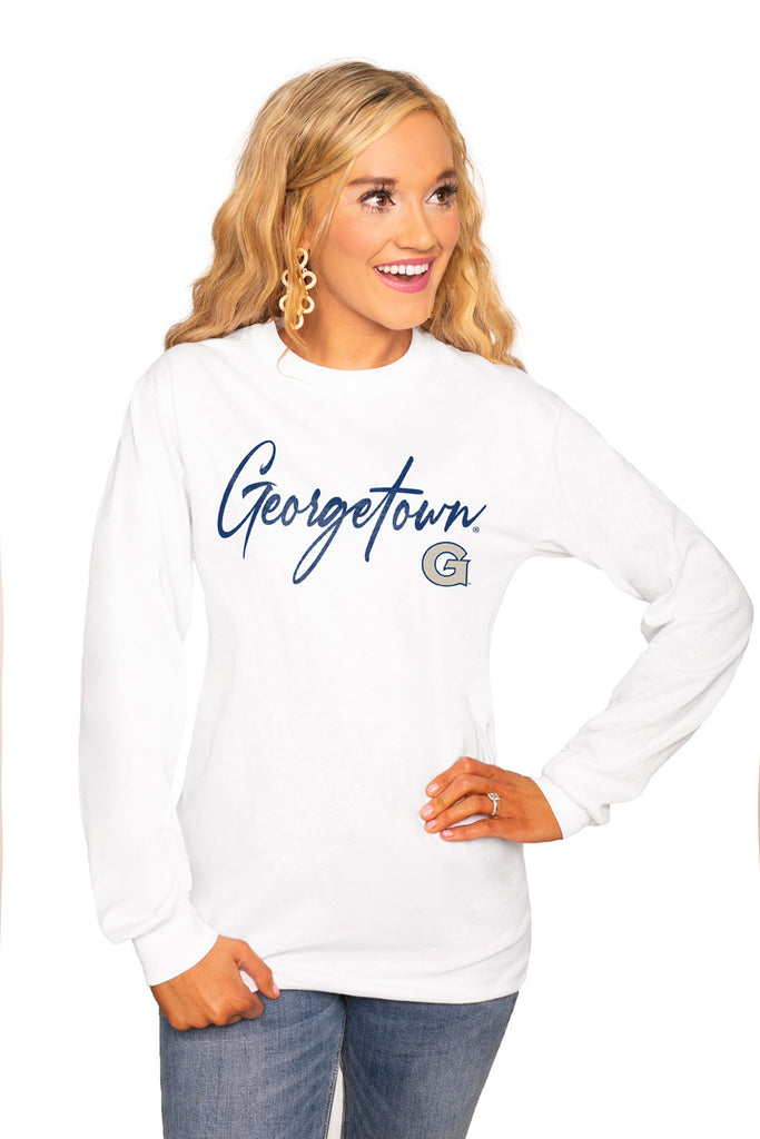 Georgetown Hoyas "Win The Day" Luxe Boyfriend Crew Tee - Gameday Couture