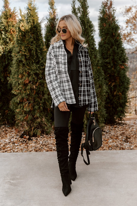 HUXLEY PLAID FLANNEL JACKET IN BLACK AND WHITE