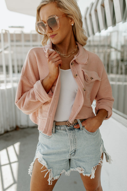 IN DEMAND CROPPED SHIRT SHACKET IN MAUVE